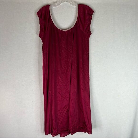 Vintage Burgundy Wine Coquette Dainty Prairie Milkmaid Nylon Nightgown Dress L - Picture 7 of 11